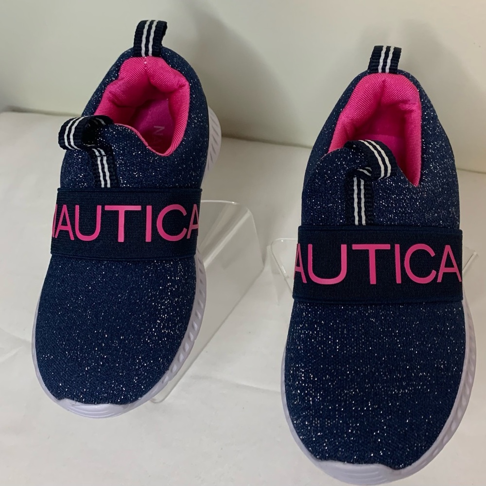 Nautica Blue and Pink Slip-On Sneakers with Sparkly Design. Size 9